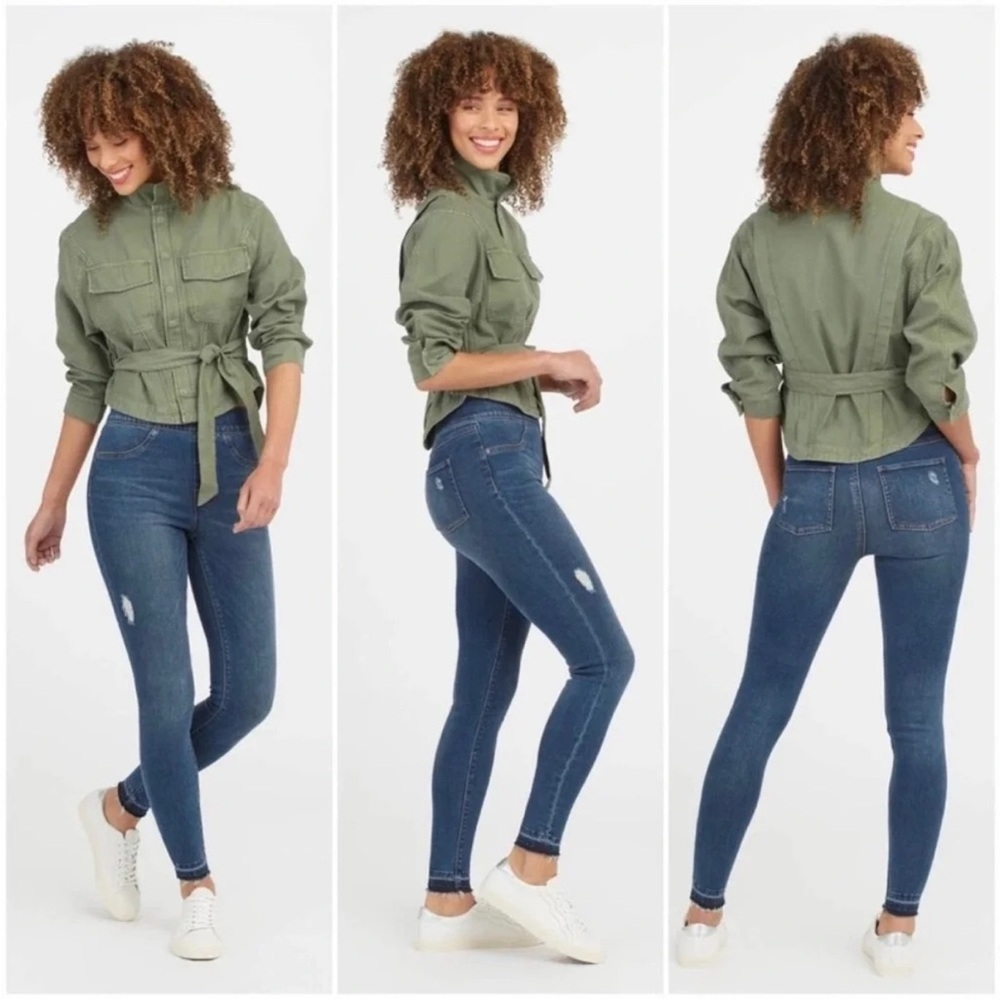 SPANX Distressed Ankle Skinny Jeans in Medium Wash women’s sz Small new nwt - Picture 3 of 13